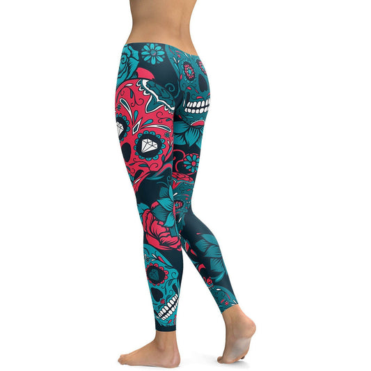 Blue Sugar Skull Leggings