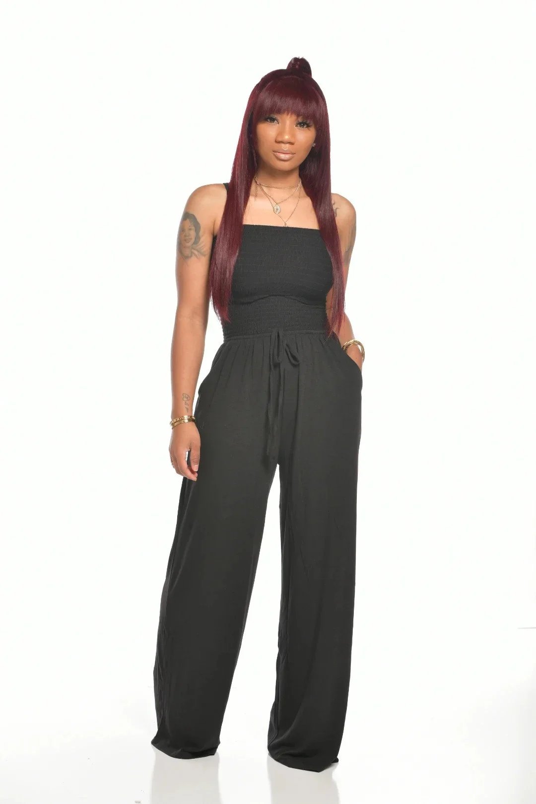 🔥Hot Sale 49%-OFF🔥Off Shoulder Solid Color Smocked Jumpsuit