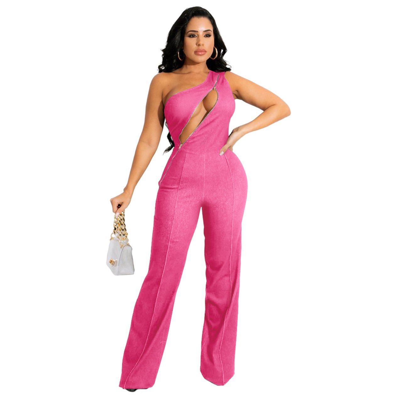 Zipper Detail Denim Jumpsuit