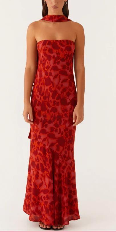 Digital print backless dress