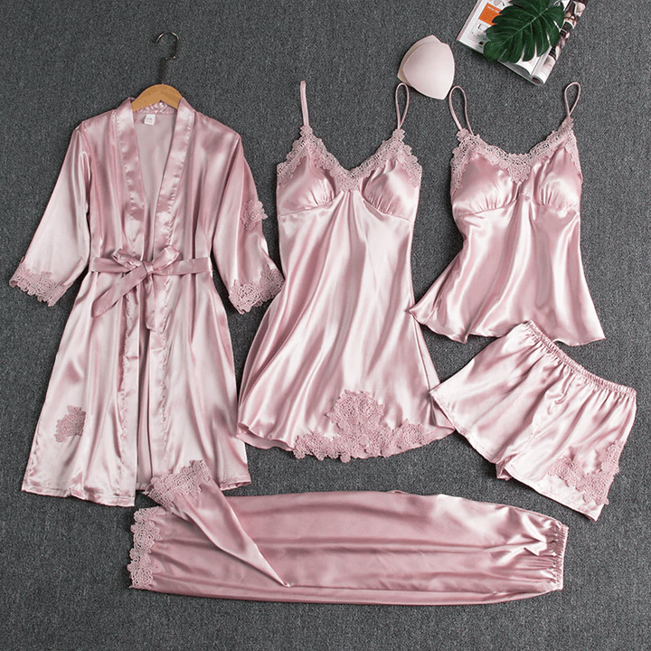 🔥🔥HOT SALE 50% OFF🔥🔥-Blushy Silk 5 Piece Pajama Set(Buy 2 Free Shipping)