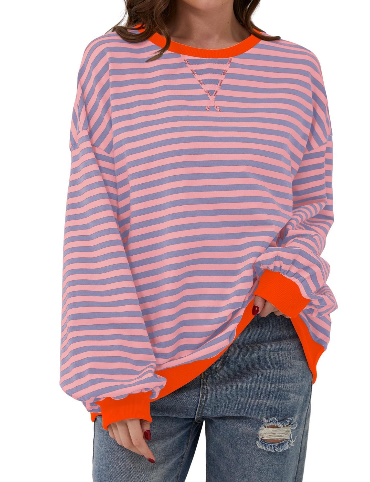 WOMEN'S OVERSIZED STRIPED LONG SLEEVE PULLOVER (BUY 2 FREE SHIPPING)