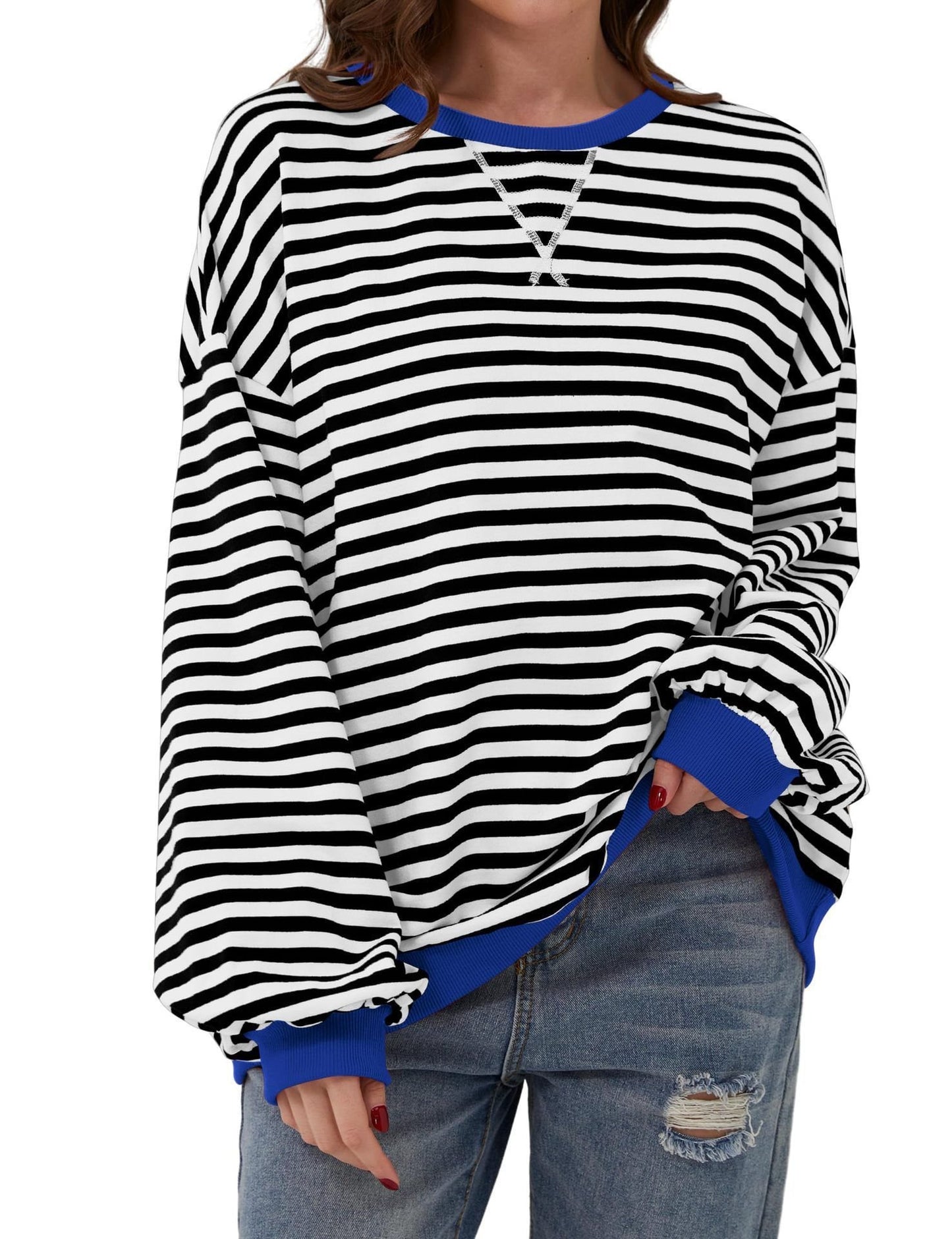 WOMEN'S OVERSIZED STRIPED LONG SLEEVE PULLOVER (BUY 2 FREE SHIPPING)