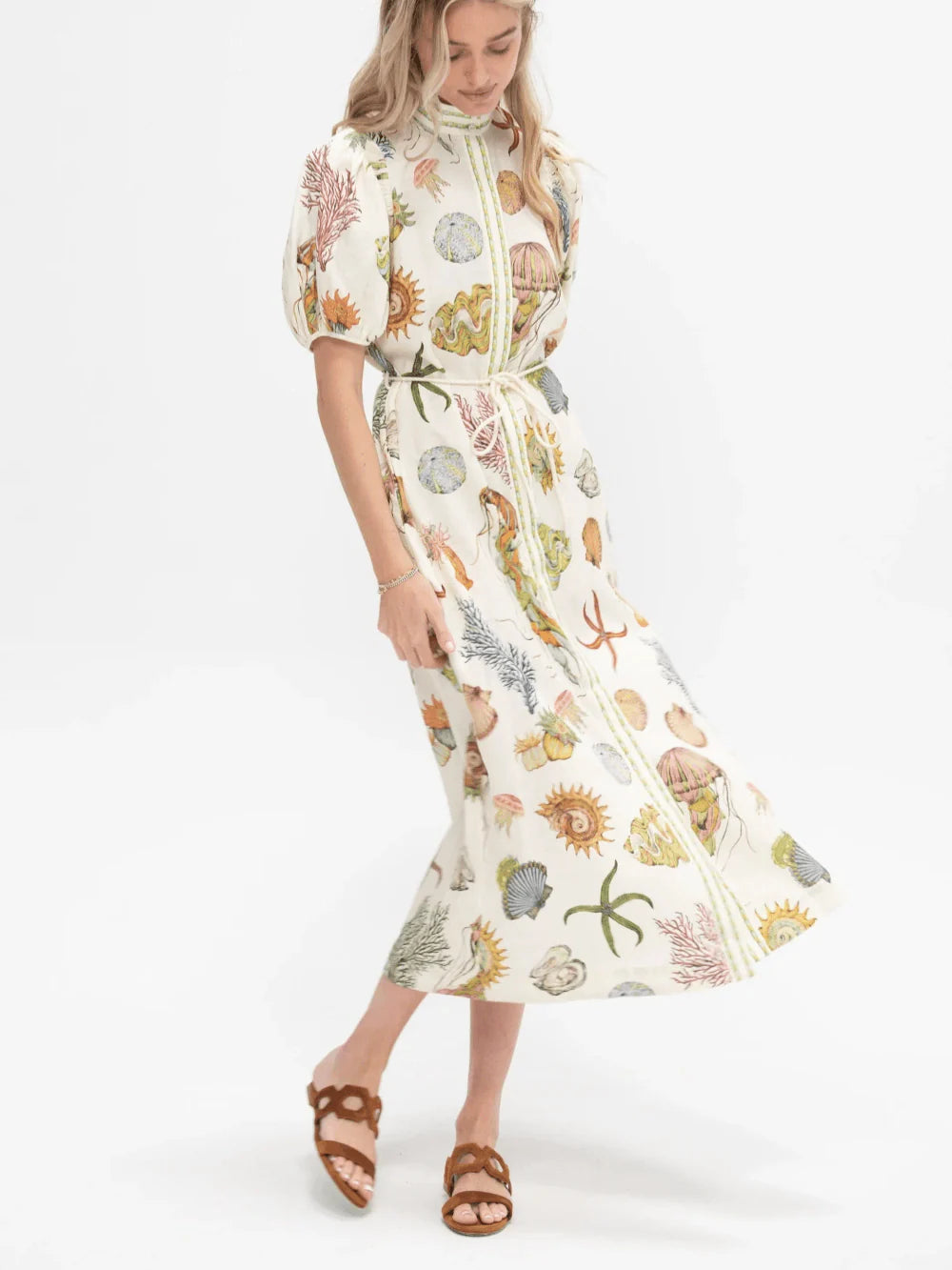 Multicolor V-knit Long Button-front Shirt Dress