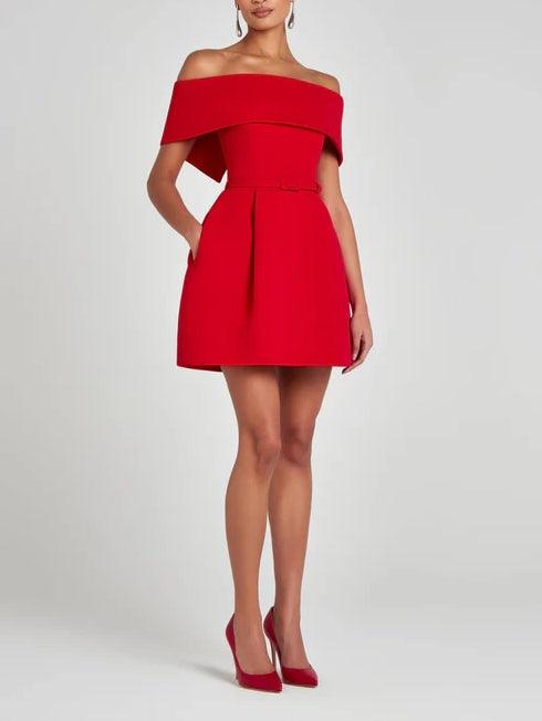 Elegant Evening Lapel Bandeau Removable Belt Pocketed Mini Dress
