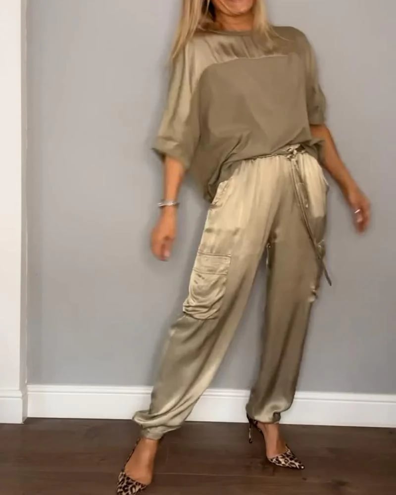 Smooth Satin Half-sleeved Top and Pants SetšBUY 2 FREE SHIPPING