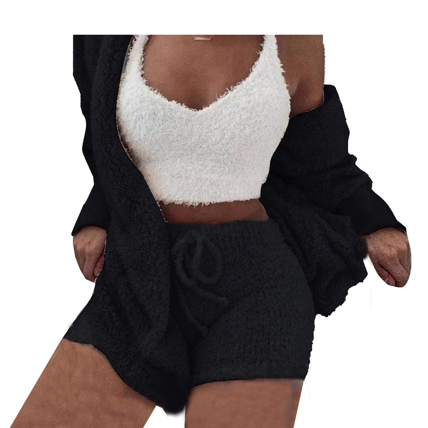 Womens Sexy Fuzzy 3 Piece Outfits Pajamas Loungewear