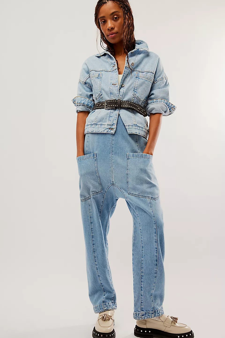 Denim Jumpsuit With Pockets (Buy 2 Free Shipping)