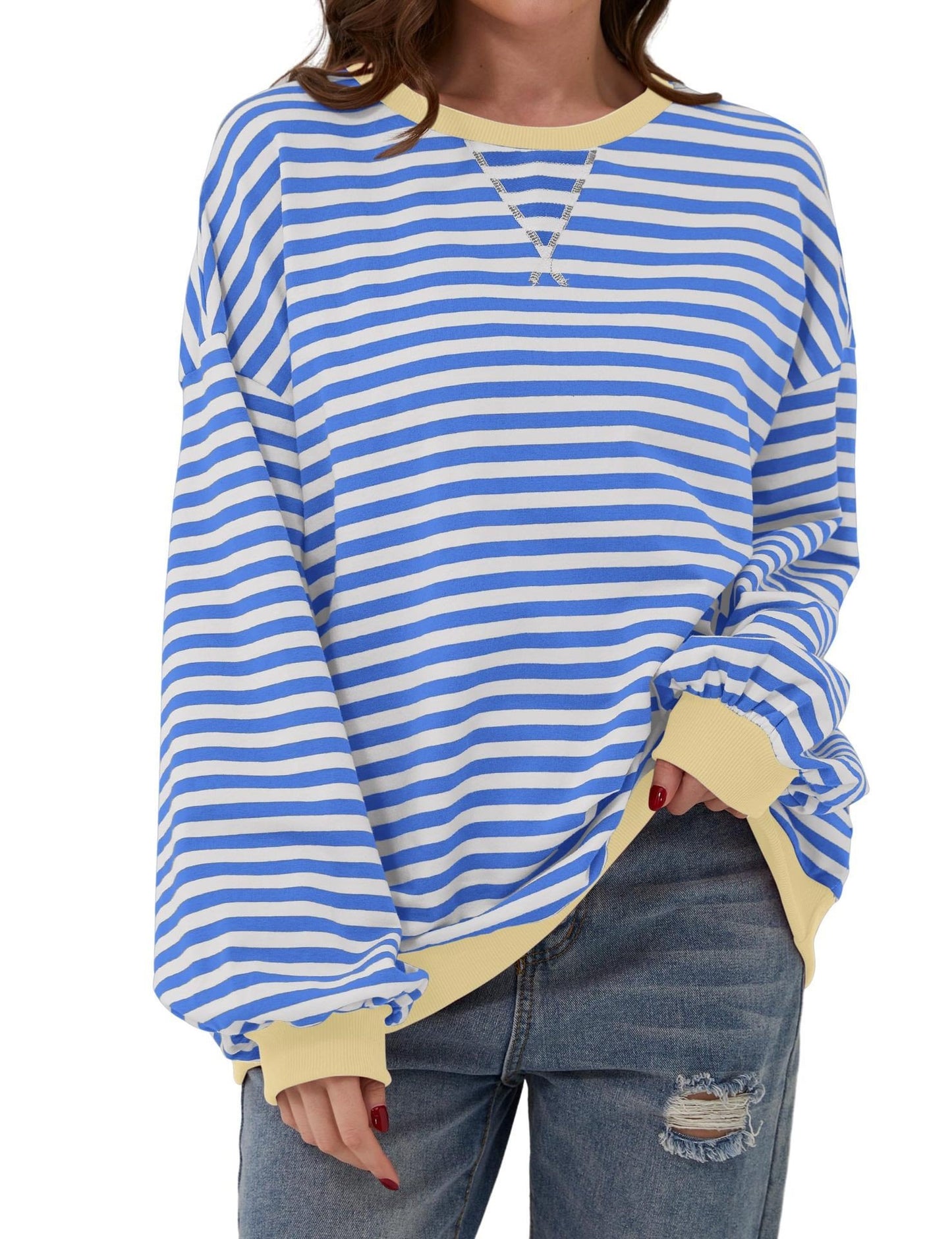 WOMEN'S OVERSIZED STRIPED LONG SLEEVE PULLOVER (BUY 2 FREE SHIPPING)