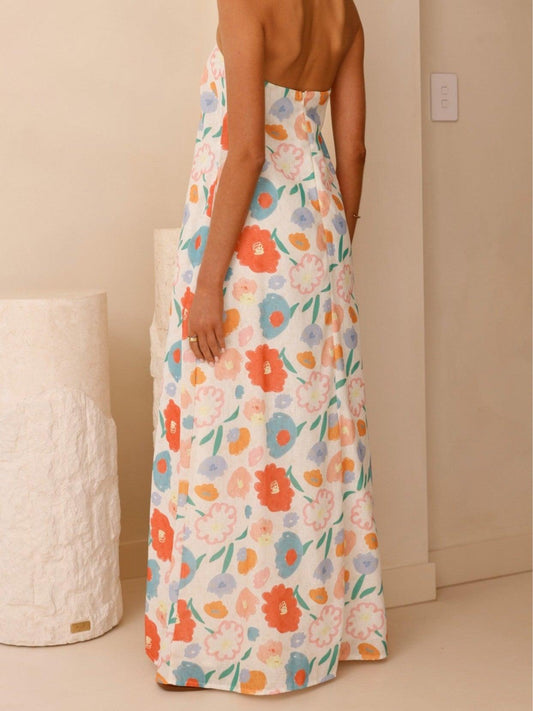 Strapless Floral Print Resort Dress