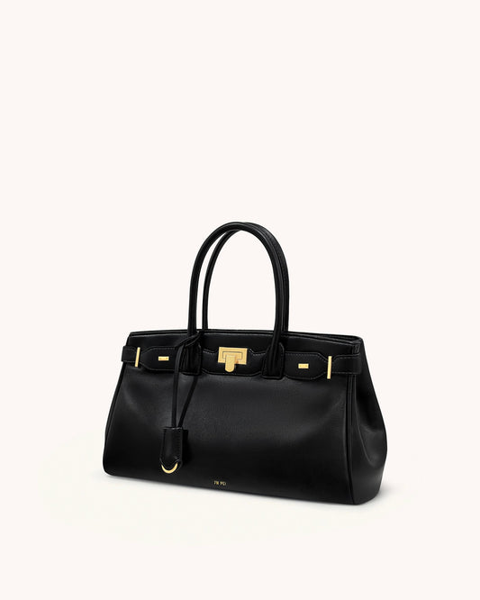 Ziva Metal Lock Decoration Tote Bag - Black