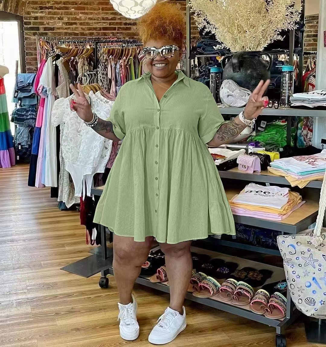 COTTON AND LINEN TUNIC DRESS