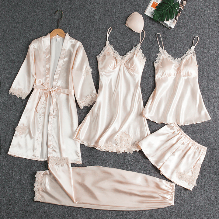 🔥🔥HOT SALE 50% OFF🔥🔥-Blushy Silk 5 Piece Pajama Set(Buy 2 Free Shipping)
