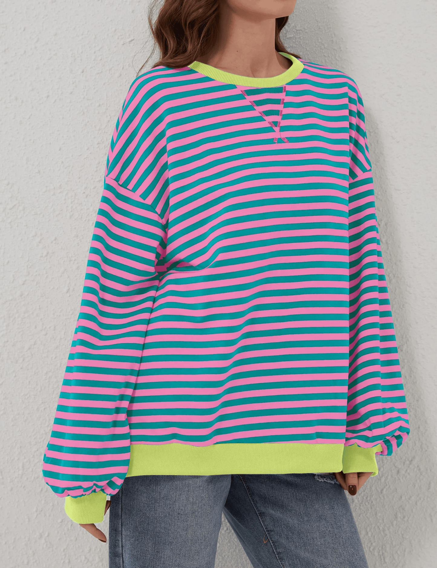 WOMEN'S OVERSIZED STRIPED LONG SLEEVE PULLOVER (BUY 2 FREE SHIPPING)