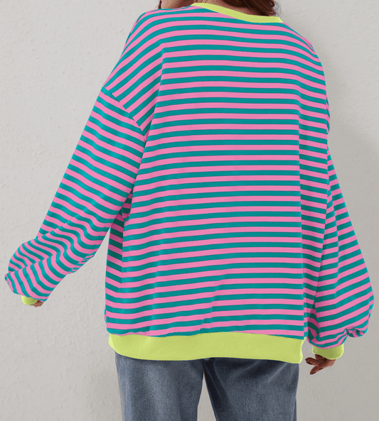 WOMEN'S OVERSIZED STRIPED LONG SLEEVE PULLOVER (BUY 2 FREE SHIPPING)