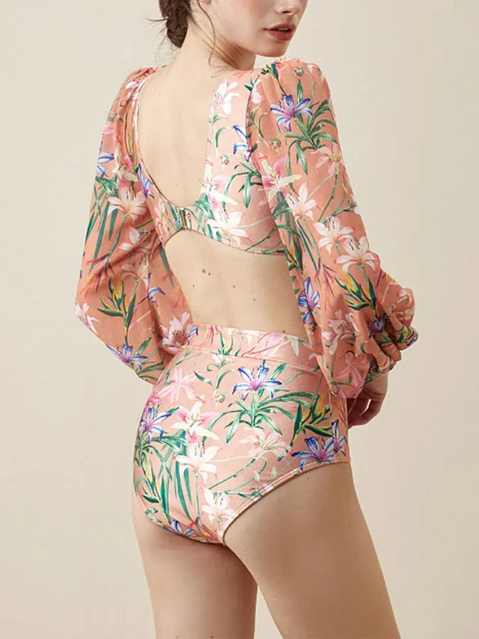 Vibecurve® Women's One Piece Swimsuit with Beach Cover up Wrap Skirt Sarong Retro Floral Print Bikini Set Two Piece Bathing Suit