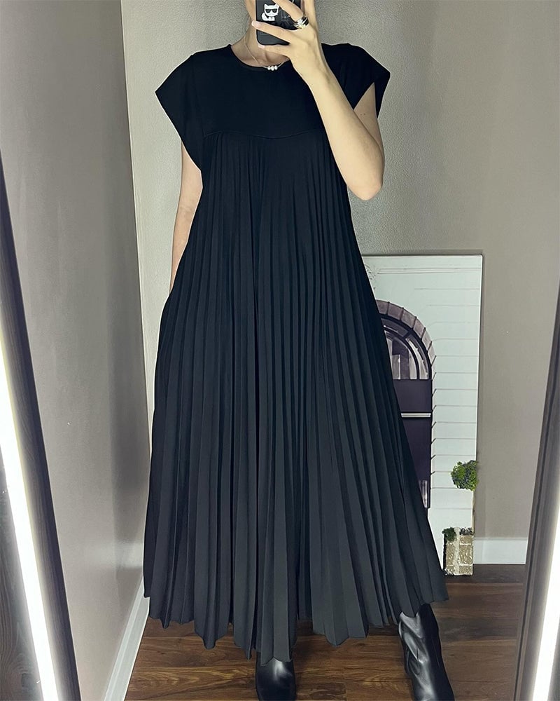 ð¥Hot sale 49% OFFð¥Women Pleated Simple Solid Colour Dress