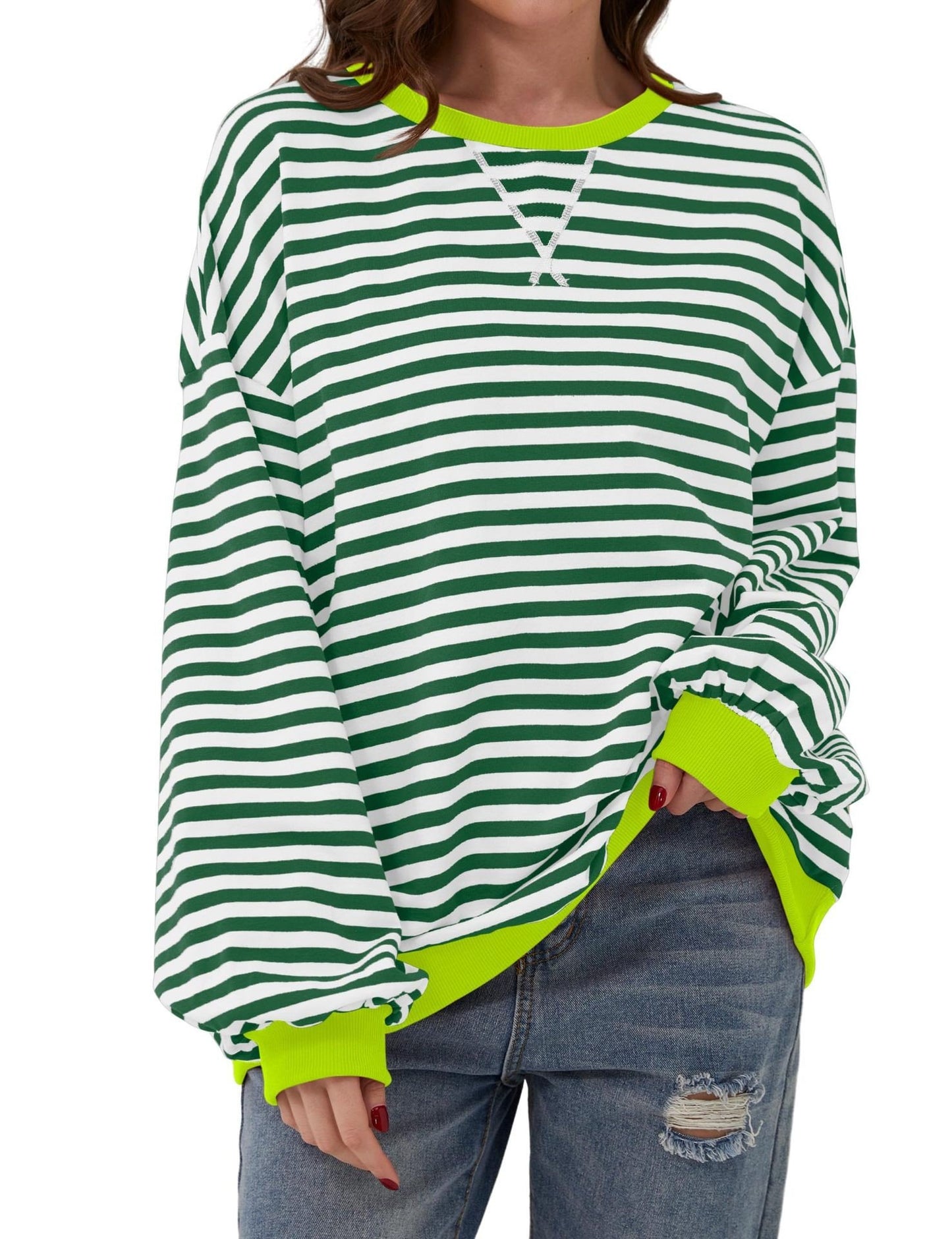 WOMEN'S OVERSIZED STRIPED LONG SLEEVE PULLOVER (BUY 2 FREE SHIPPING)