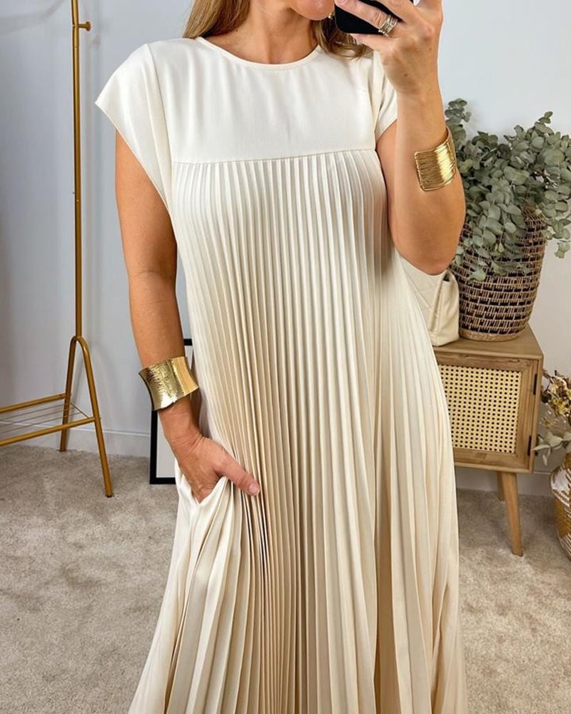 ð¥Hot sale 49% OFFð¥Women Pleated Simple Solid Colour Dress