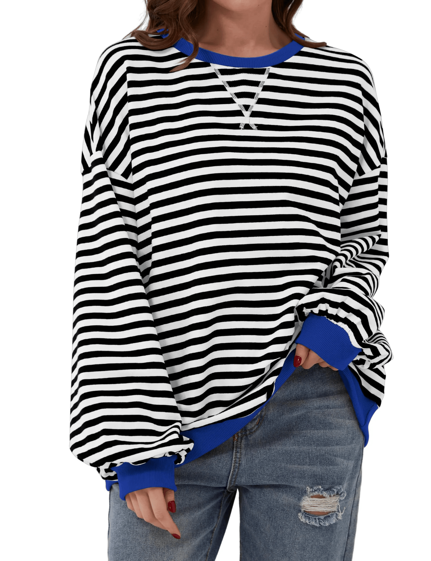 WOMEN'S OVERSIZED STRIPED LONG SLEEVE PULLOVER (BUY 2 FREE SHIPPING)