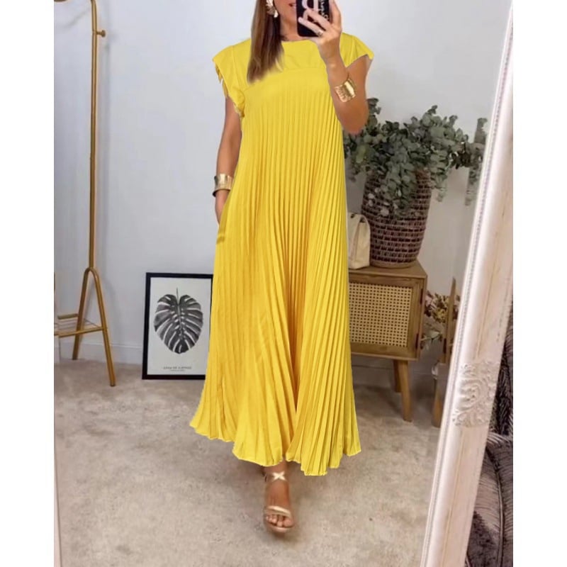 ð¥Hot sale 49% OFFð¥Women Pleated Simple Solid Colour Dress