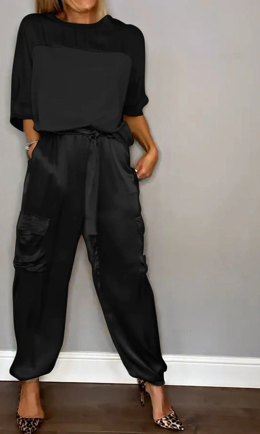 Smooth Satin Half-sleeved Top and Pants SetšBUY 2 FREE SHIPPING