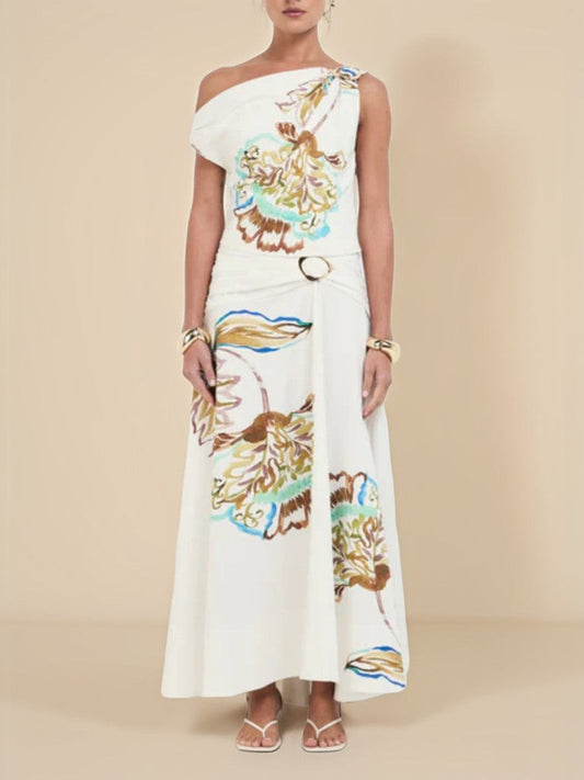 Ink Print Off-shoulder Top + Skirt Set