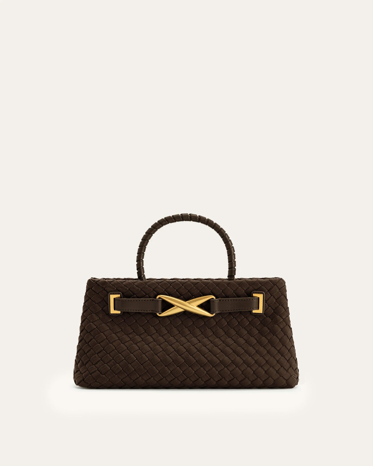 Elora Faux Suede Woven Tote Bag - Dark Brown