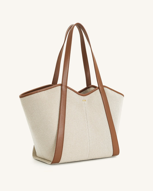 Kiana Large Capacity Tote Bag - Brown Canvas