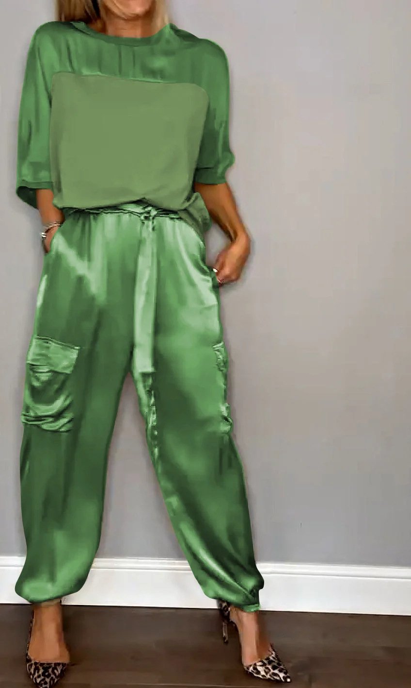 Smooth Satin Half-sleeved Top and Pants SetšBUY 2 FREE SHIPPING