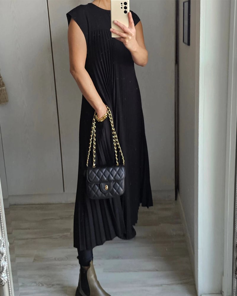ð¥Hot sale 49% OFFð¥Women Pleated Simple Solid Colour Dress
