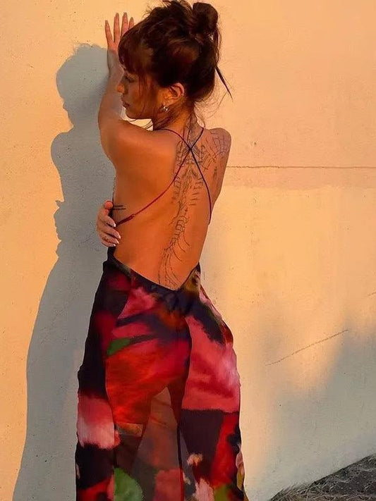 Lace Panel Sheer Maxi Dress