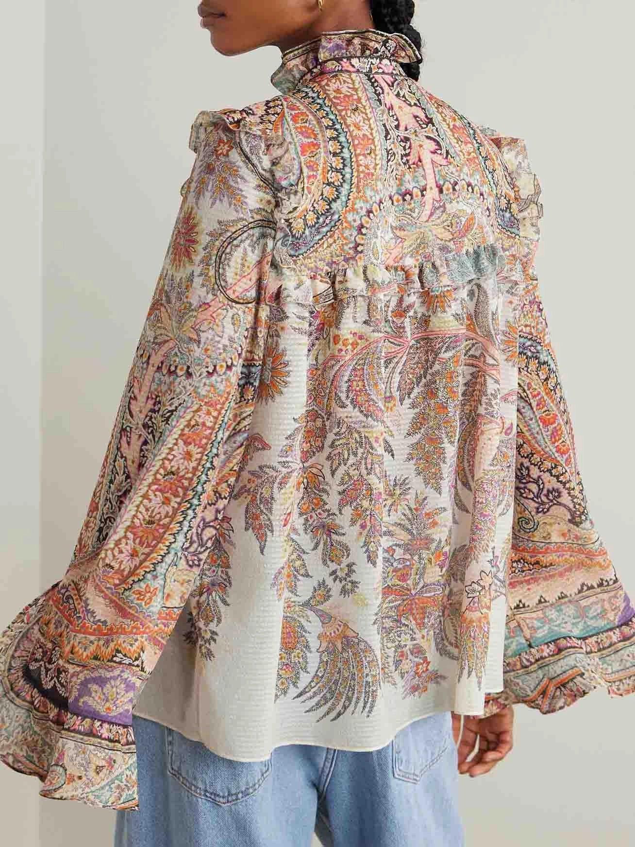 Exquisite Vintage Paisley Print Ruffled Set