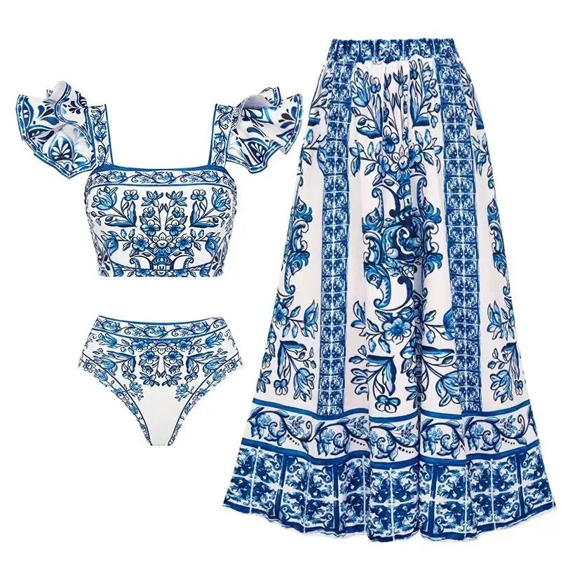 Vibecurve® Printed Sunscreen Swimsuit and Skirt/Sarong