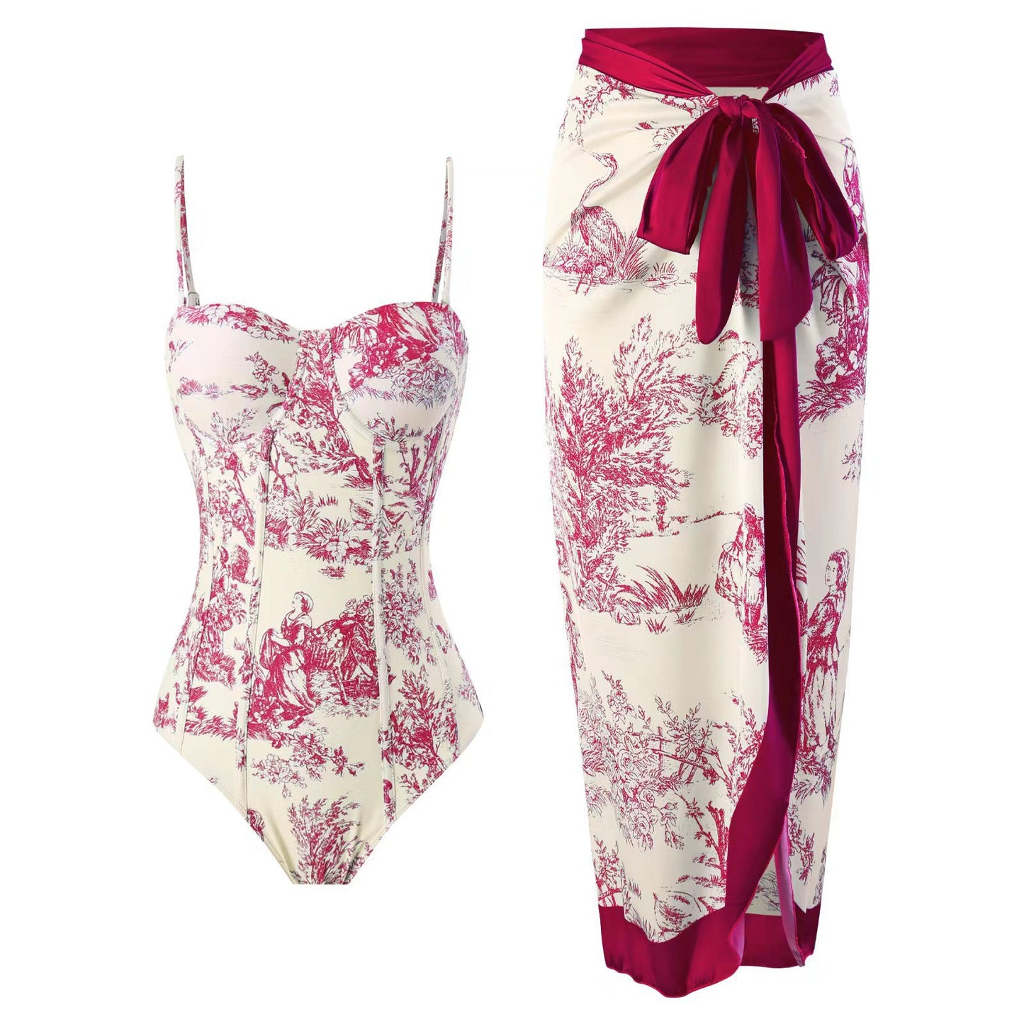 Vibecurve® Pool Party Outfits for Women Swimsuit with Skirt Retro Swimsuit Hawaiian Outfits Beachwear Outfits Bikini Cover Up