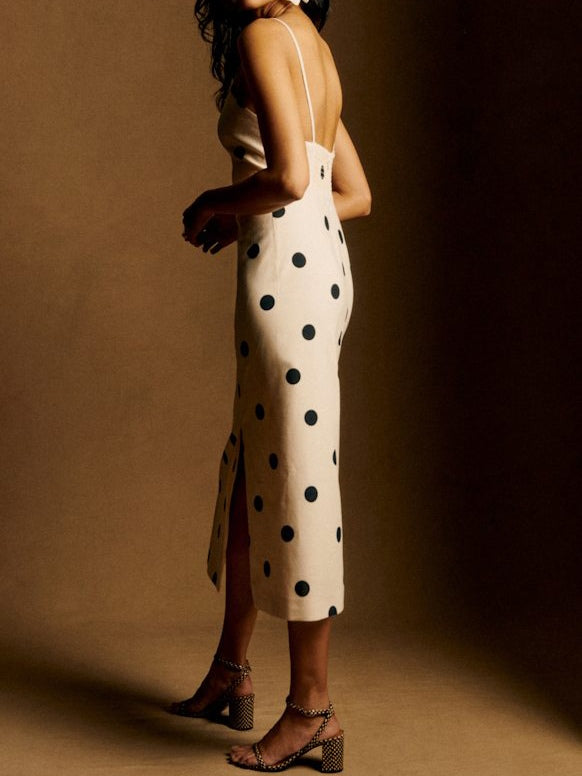 Strappy Midi Length Polka Dot Dress