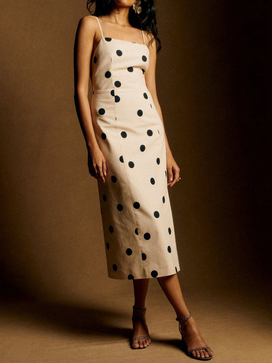 Strappy Midi Length Polka Dot Dress