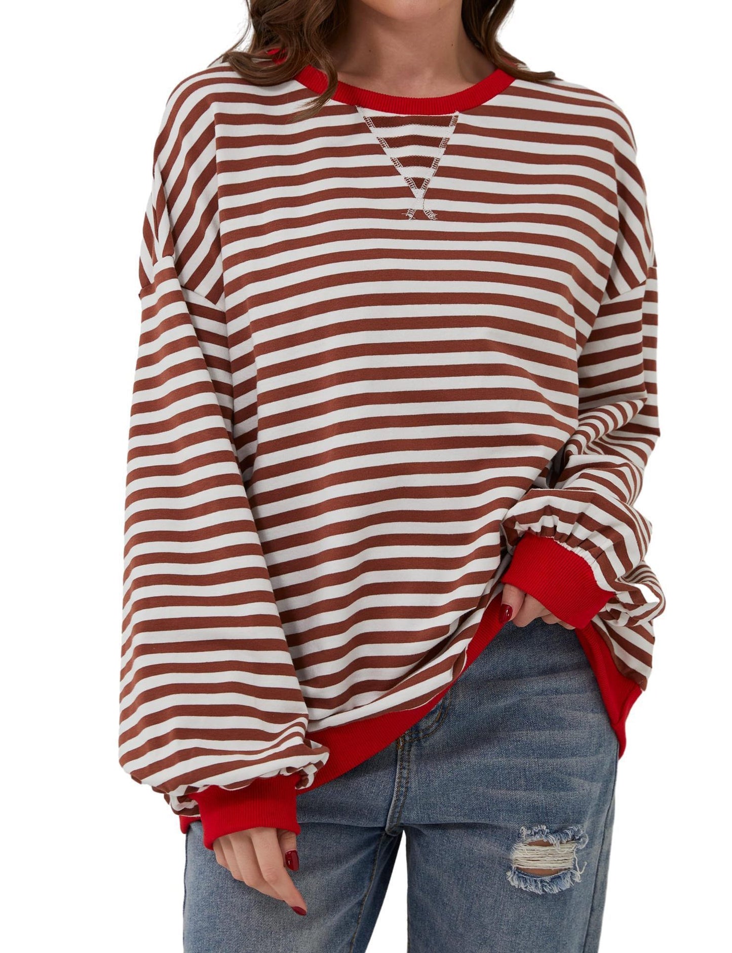 WOMEN'S OVERSIZED STRIPED LONG SLEEVE PULLOVER (BUY 2 FREE SHIPPING)