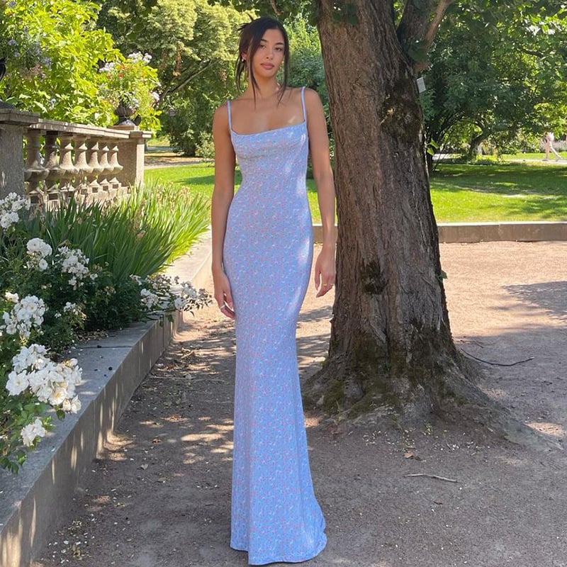Womens Floral Sexy Backless Maxi Dress