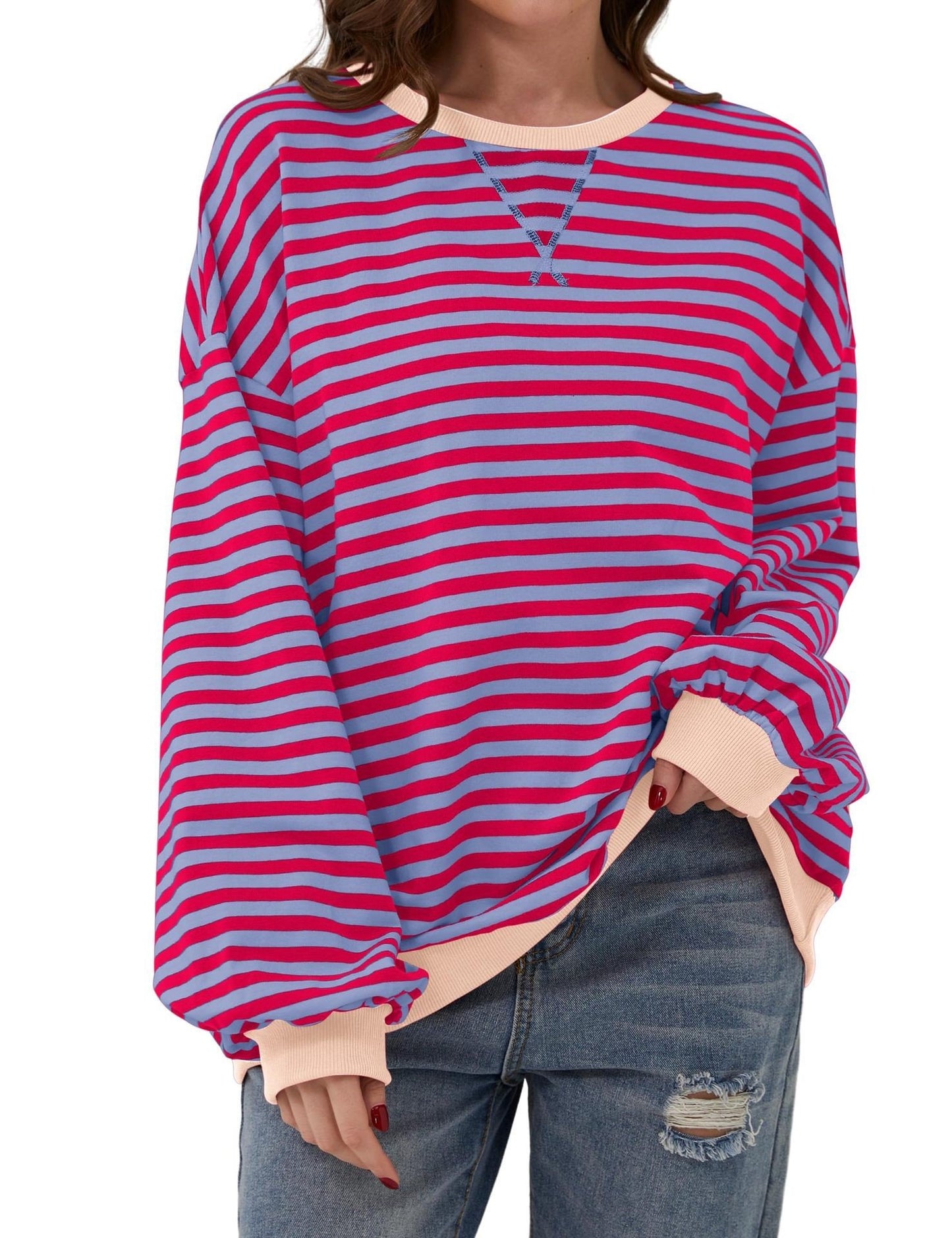 WOMEN'S OVERSIZED STRIPED LONG SLEEVE PULLOVER (BUY 2 FREE SHIPPING)