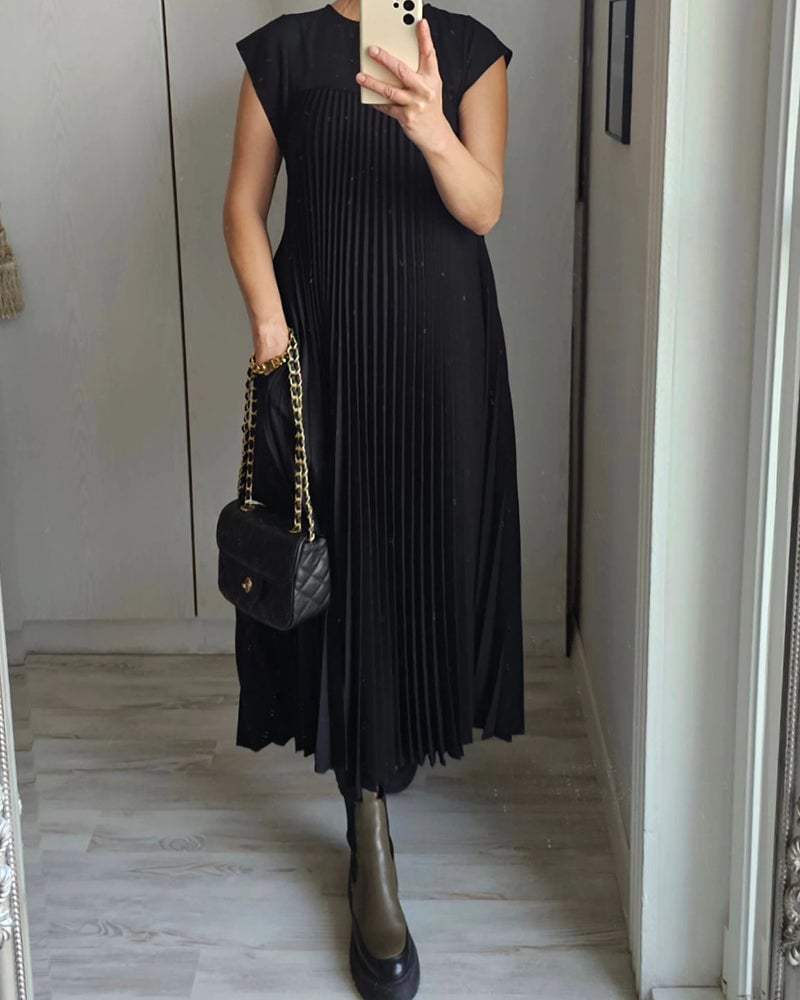 ð¥Hot sale 49% OFFð¥Women Pleated Simple Solid Colour Dress