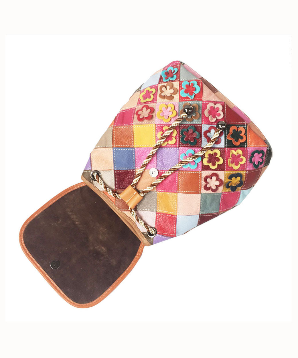 Handmade Multi Color Floral Patchwork Calf Leather Backpack Bag
