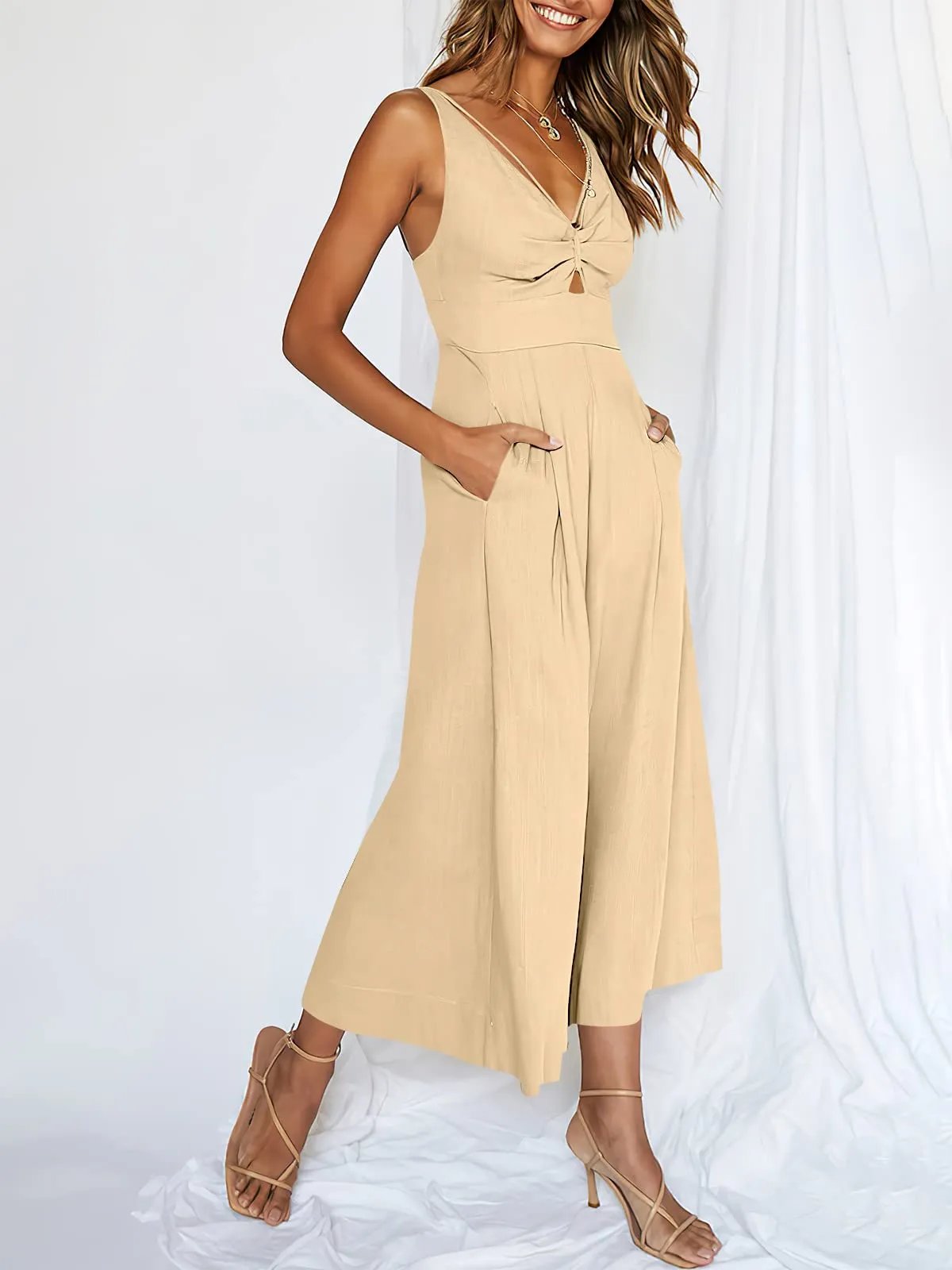 V Neck Cutout High-Waist Jumpsuits(Buy 2 free shipping)