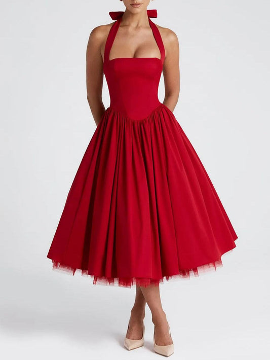 Elegant Mesh Halterneck Double-layer Dress