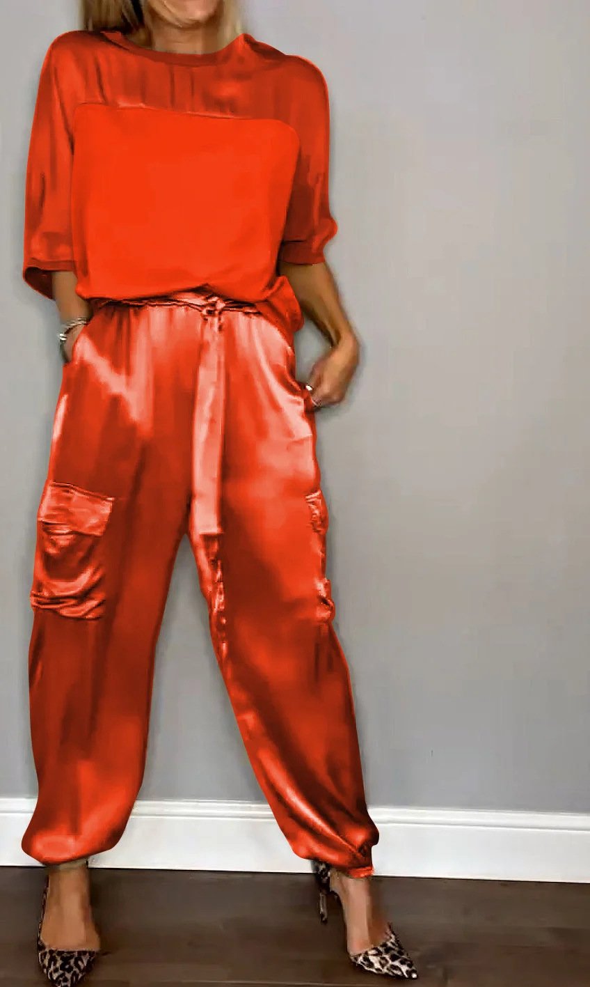 Smooth Satin Half-sleeved Top and Pants SetšBUY 2 FREE SHIPPING