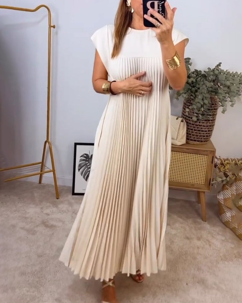 ð¥Hot sale 49% OFFð¥Women Pleated Simple Solid Colour Dress