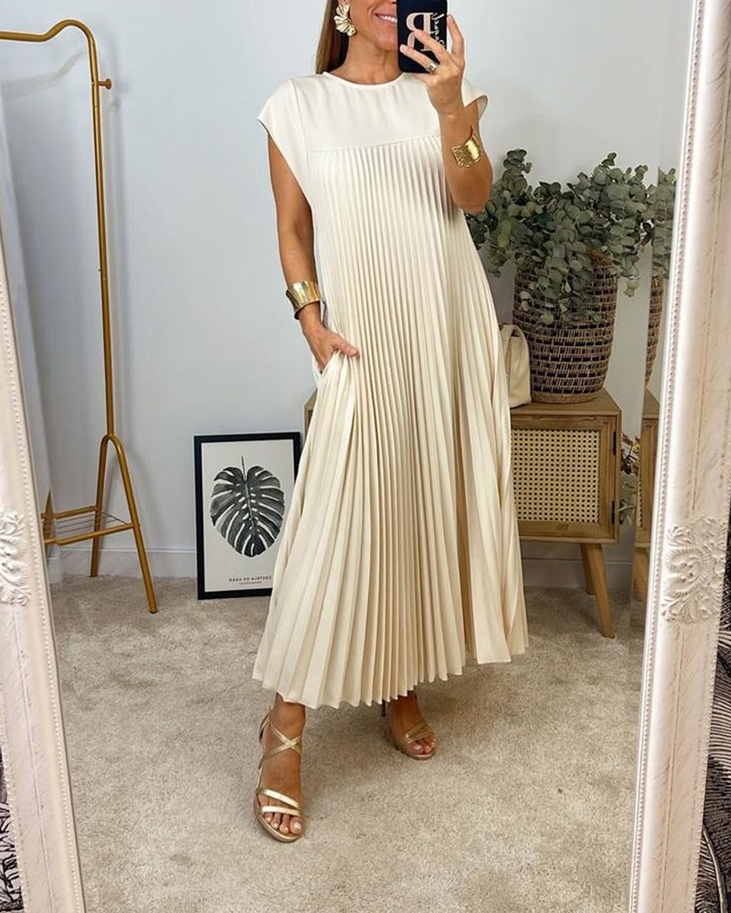 ð¥Hot sale 49% OFFð¥Women Pleated Simple Solid Colour Dress