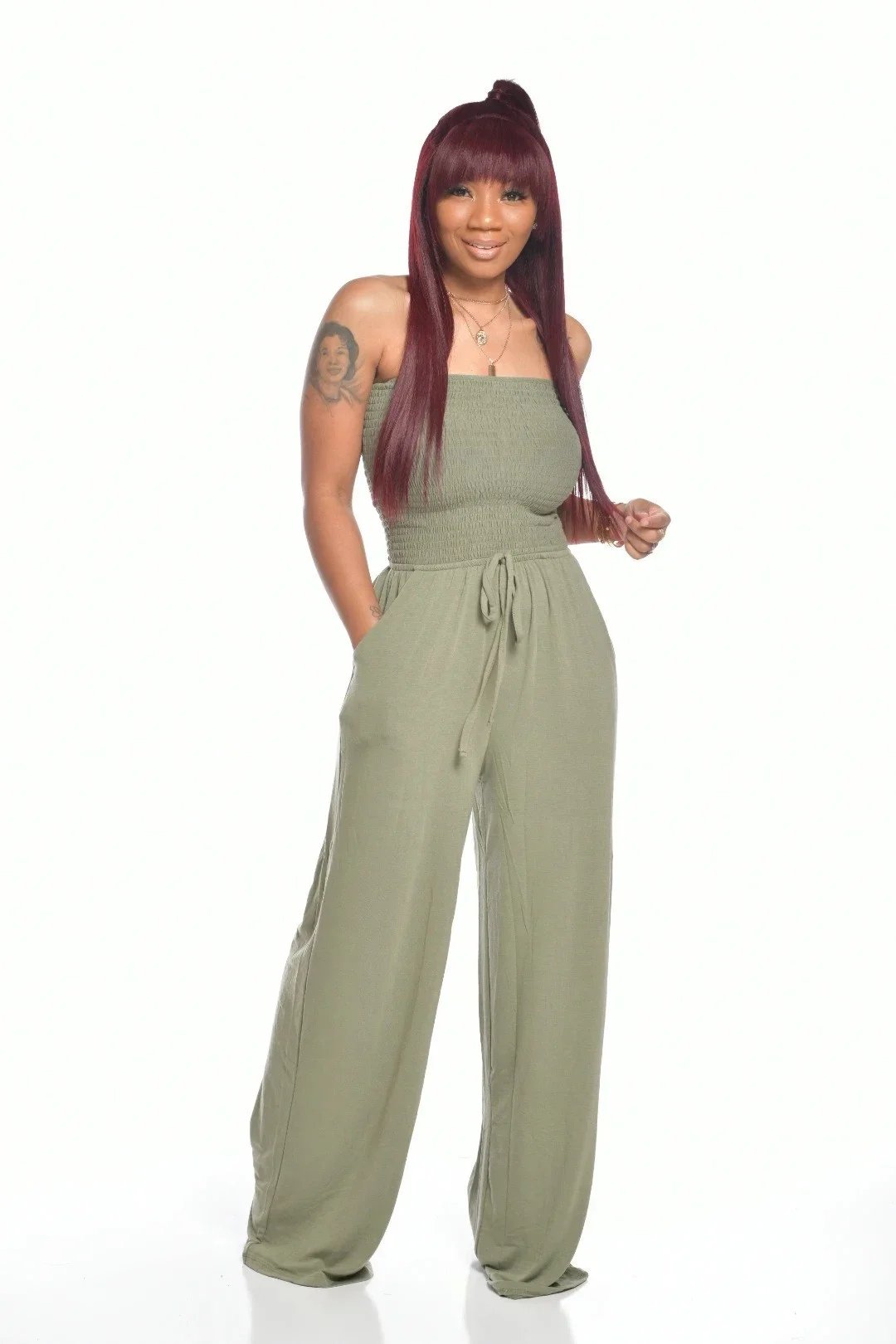 🔥Hot Sale 49%-OFF🔥Off Shoulder Solid Color Smocked Jumpsuit