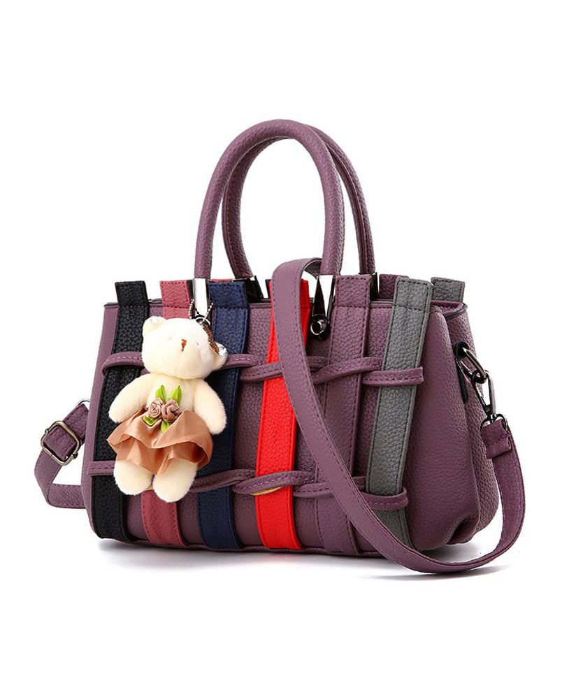 Chic Grey Patchwork Faux Leather Tote Handbag