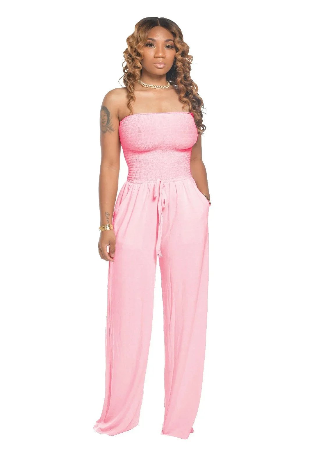 🔥Hot Sale 49%-OFF🔥Off Shoulder Solid Color Smocked Jumpsuit